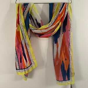 NWT Vince Camuto Multicolor Abstract Scarf Pink Yellow Paint Stroke Dot Oblong